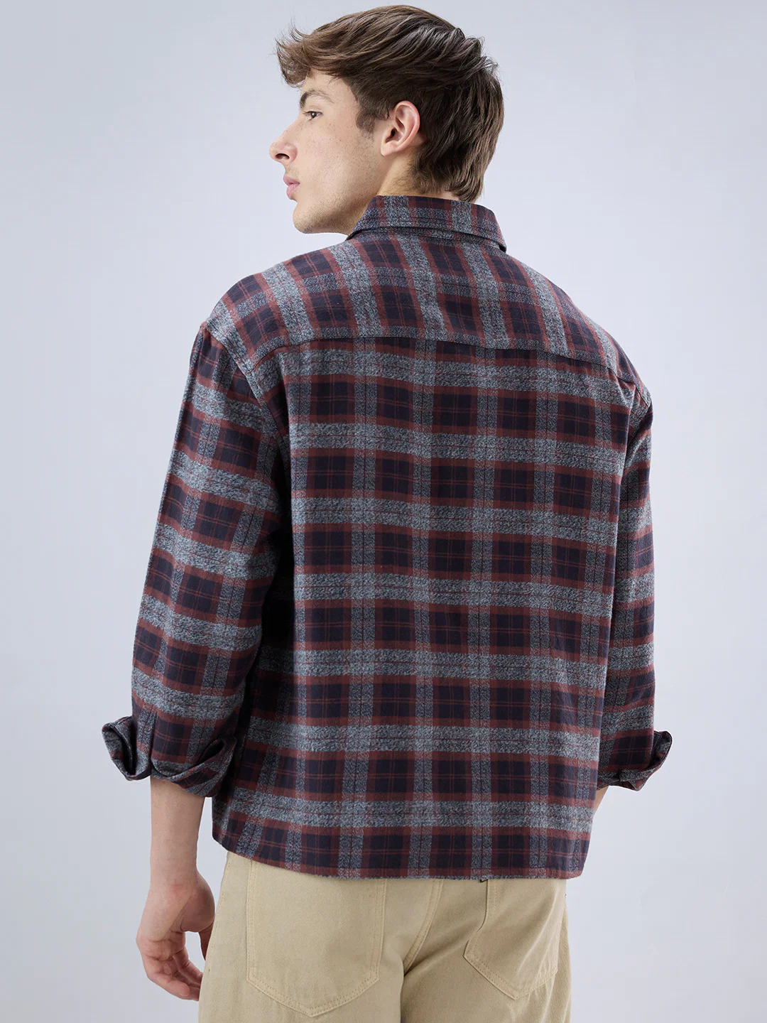 Brown & Black Boxy Fit Crop Flannel - Image 7