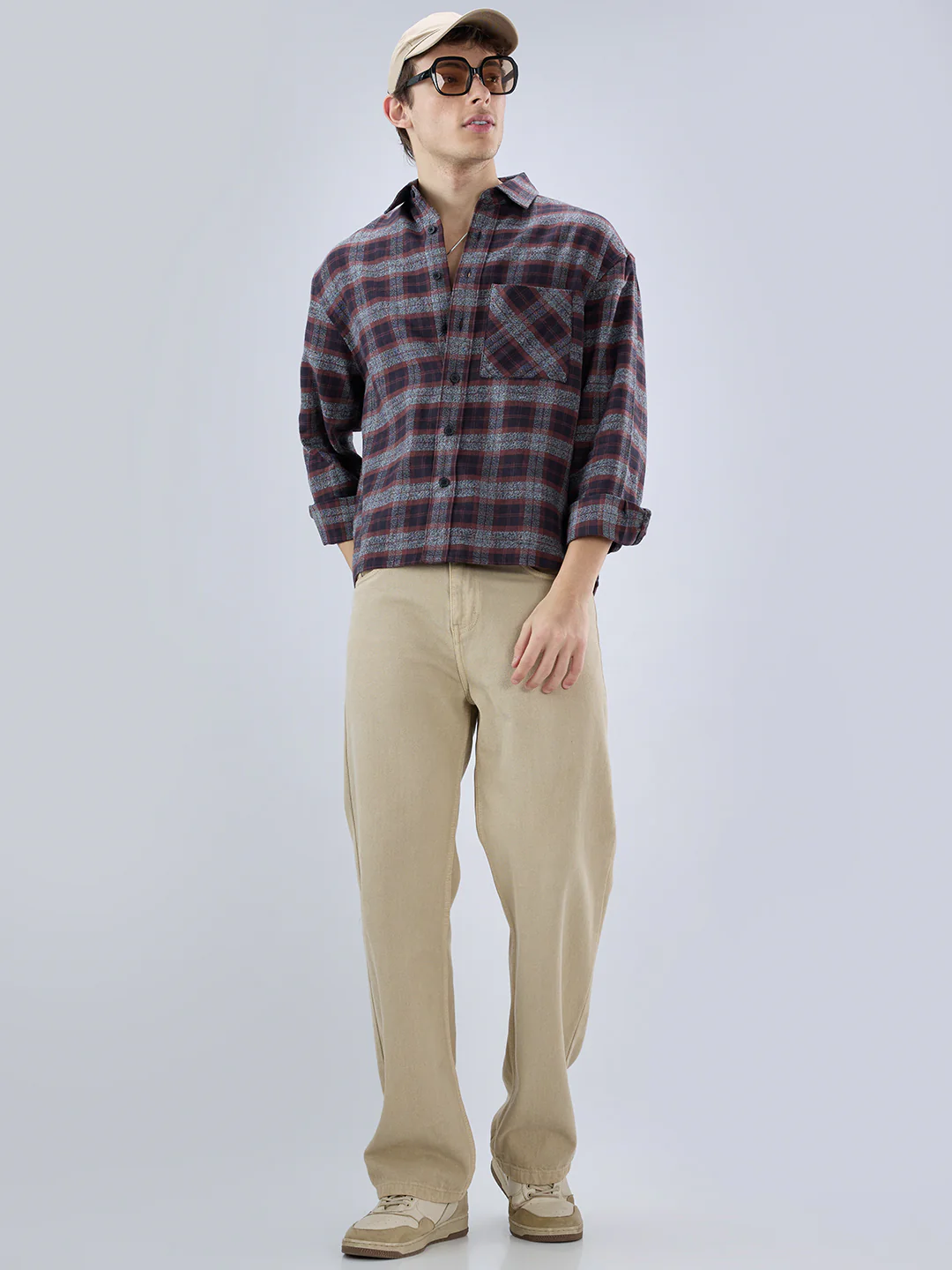 Brown & Black Boxy Fit Crop Flannel - Image 8