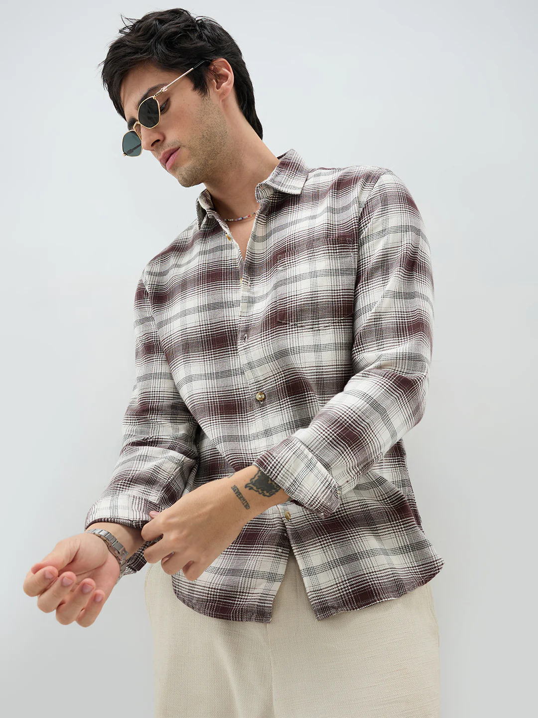 Brown & White Sable Grid Checks Shirt - Image 4