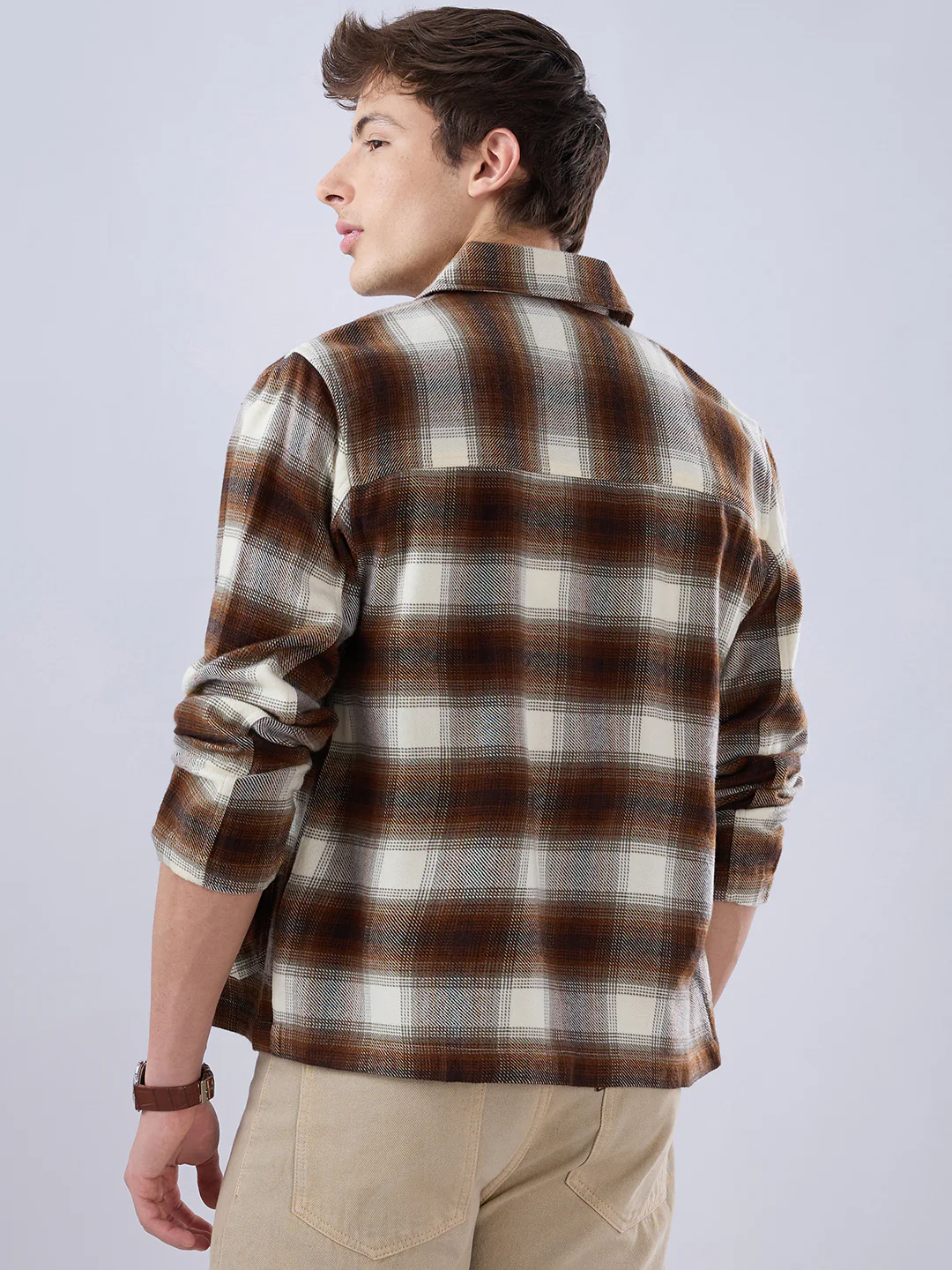 Brown & Beige Oversized Cropped Shacket - Image 7
