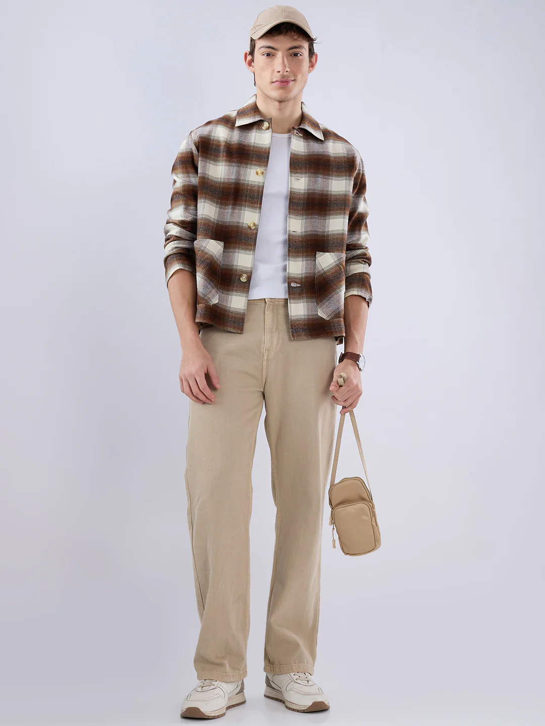 Brown & Beige Oversized Cropped Shacket - Image 8