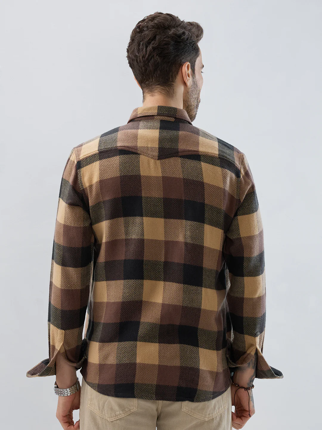 Brown & Black Tartan Checked Double Pocket Flannel - Image 7