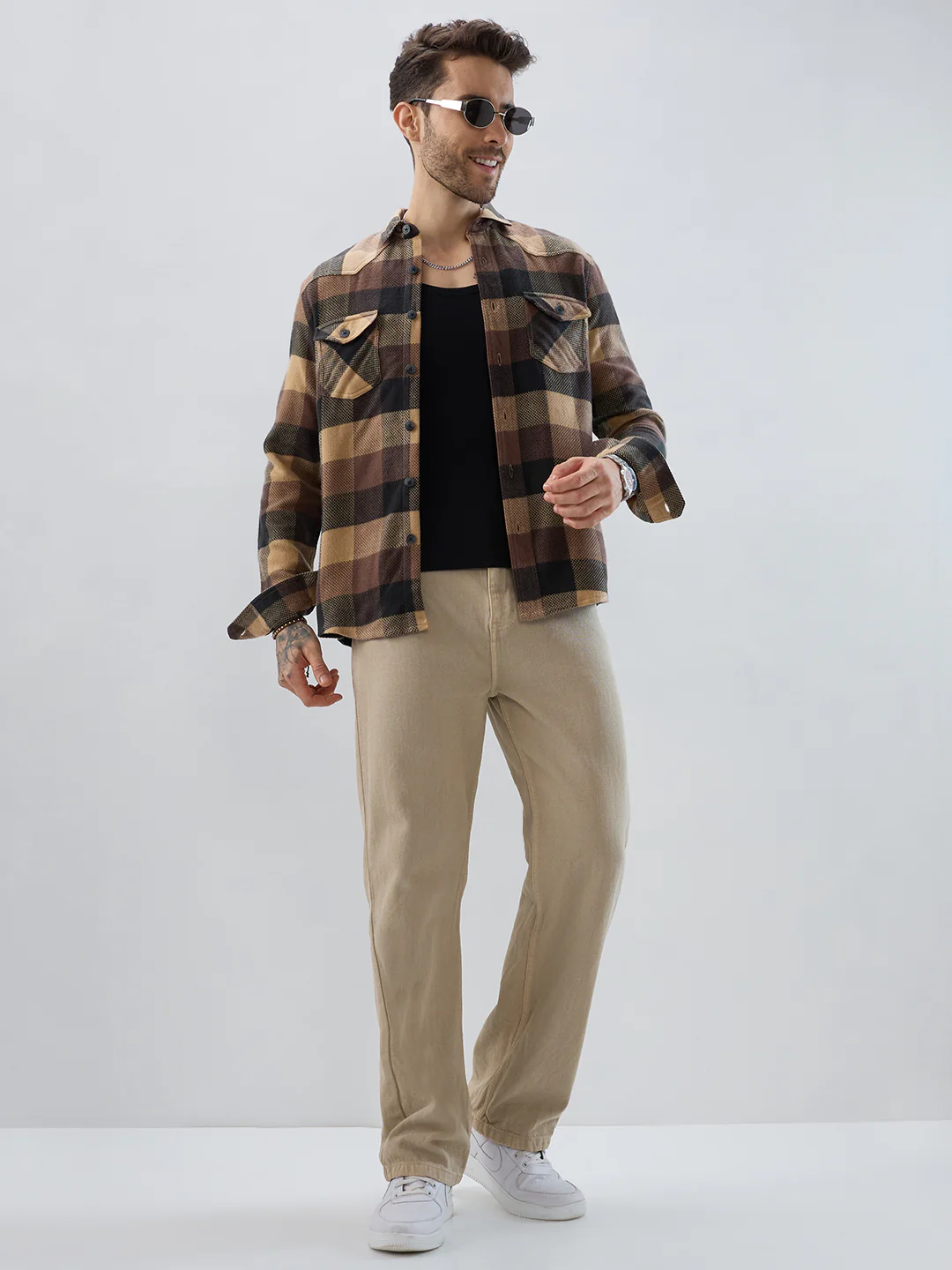 Brown & Black Tartan Checked Double Pocket Flannel - Image 8