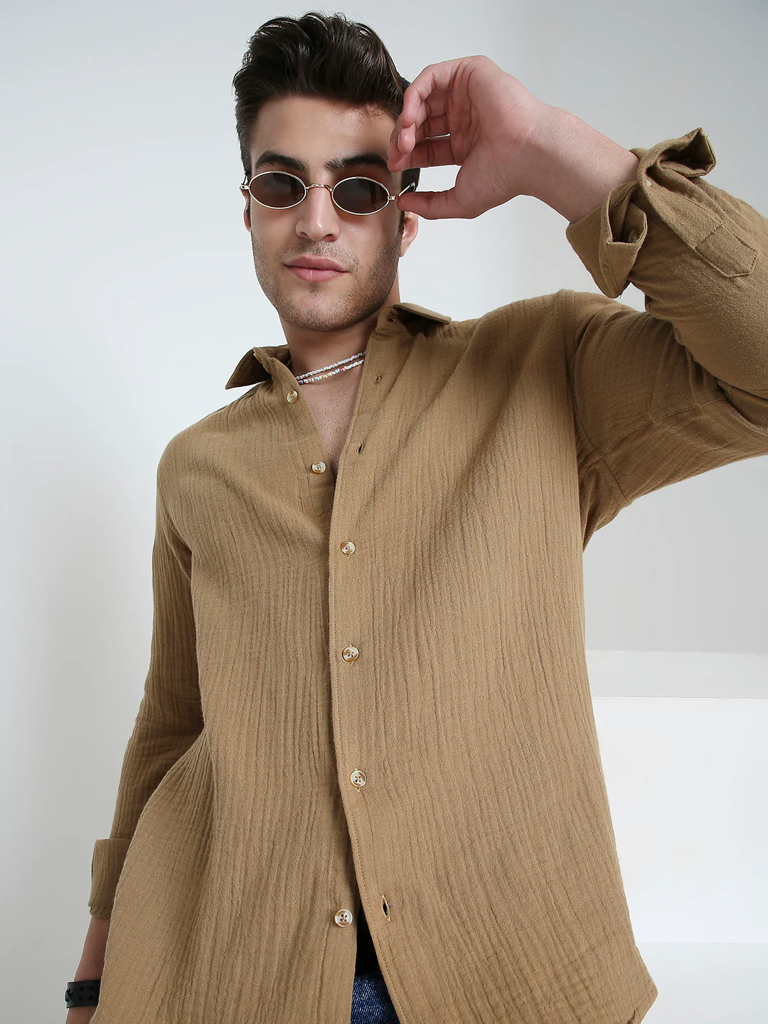 Brown Double Cloth Everyday Shirt - Image 2