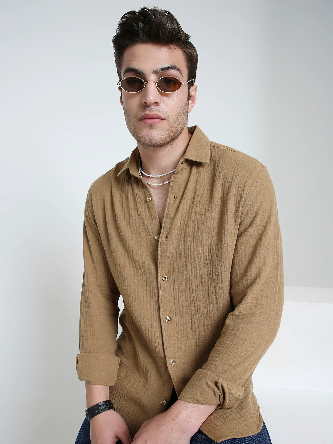 Brown Double Cloth Everyday Shirt - Image 4