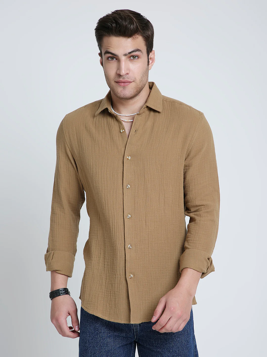 Brown Double Cloth Everyday Shirt - Image 5
