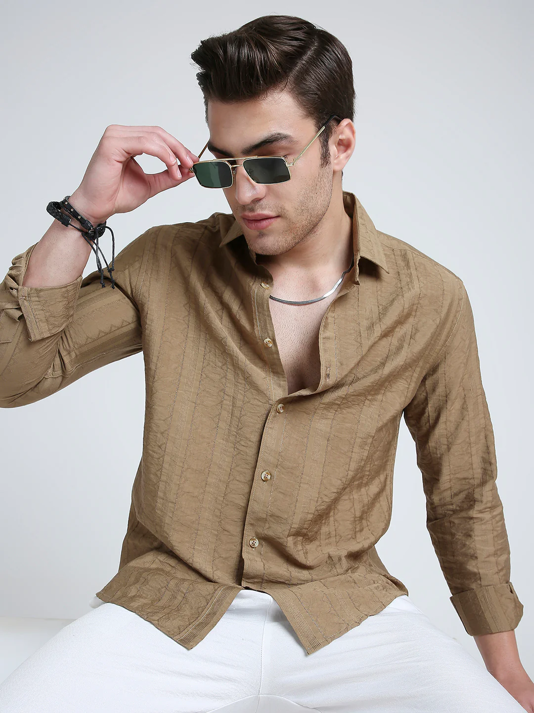 Brown Dune Stripe Elegance Shirt - Image 2