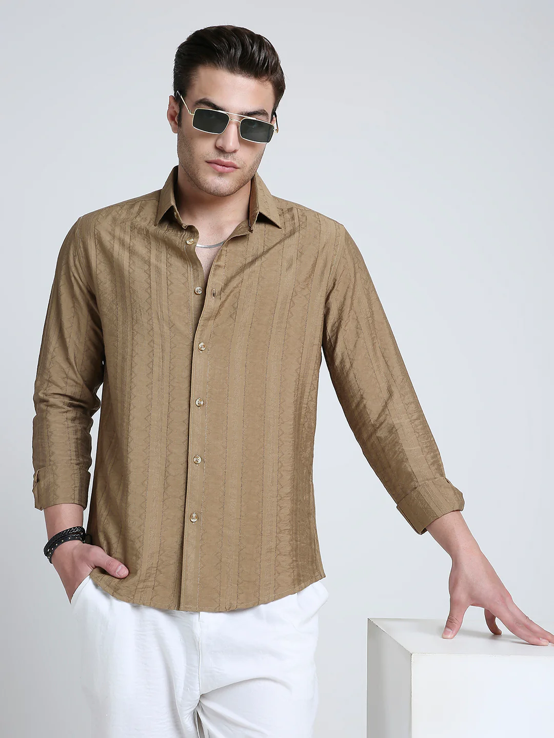 Brown Dune Stripe Elegance Shirt - Image 4