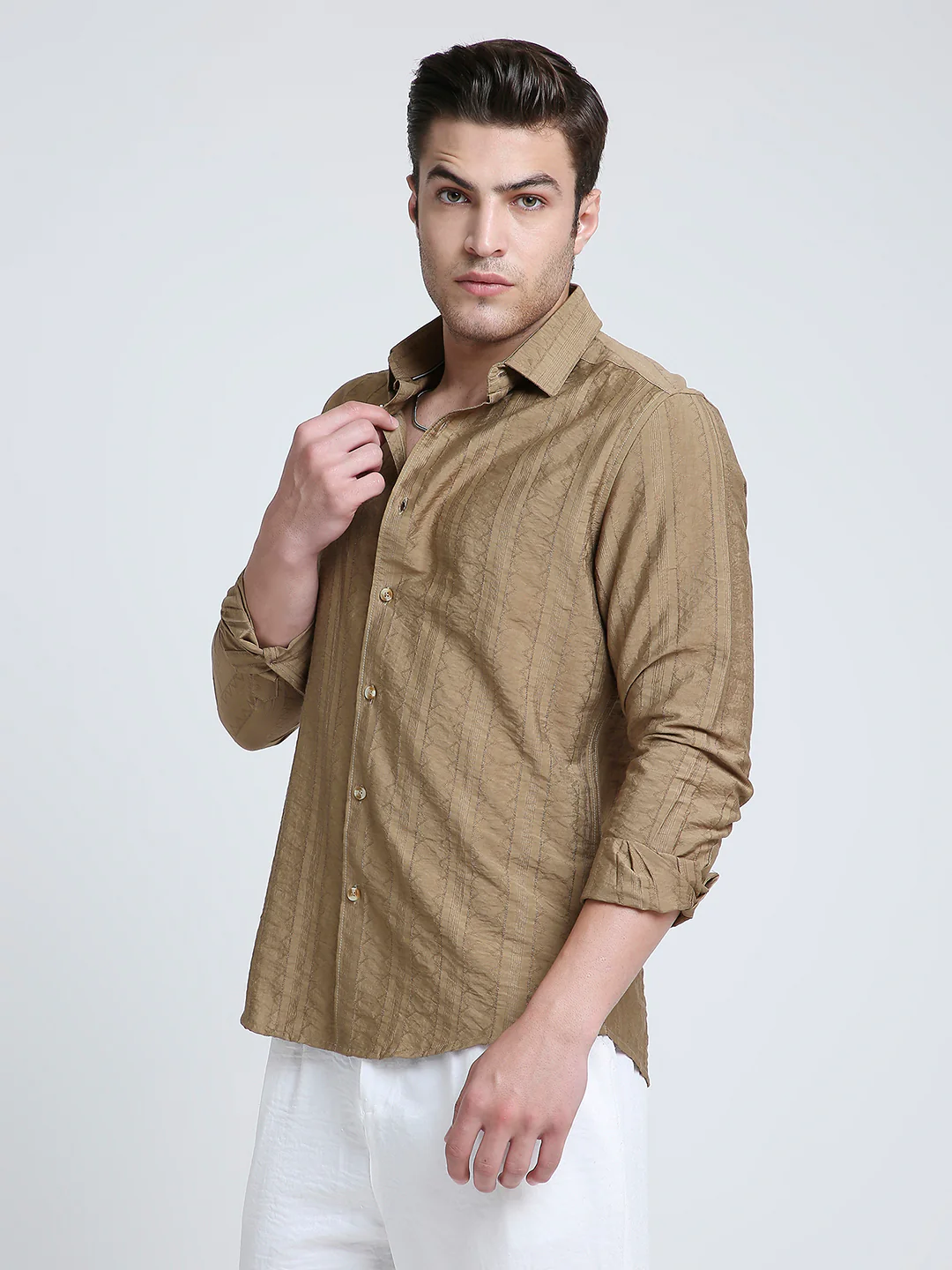 Brown Dune Stripe Elegance Shirt - Image 5