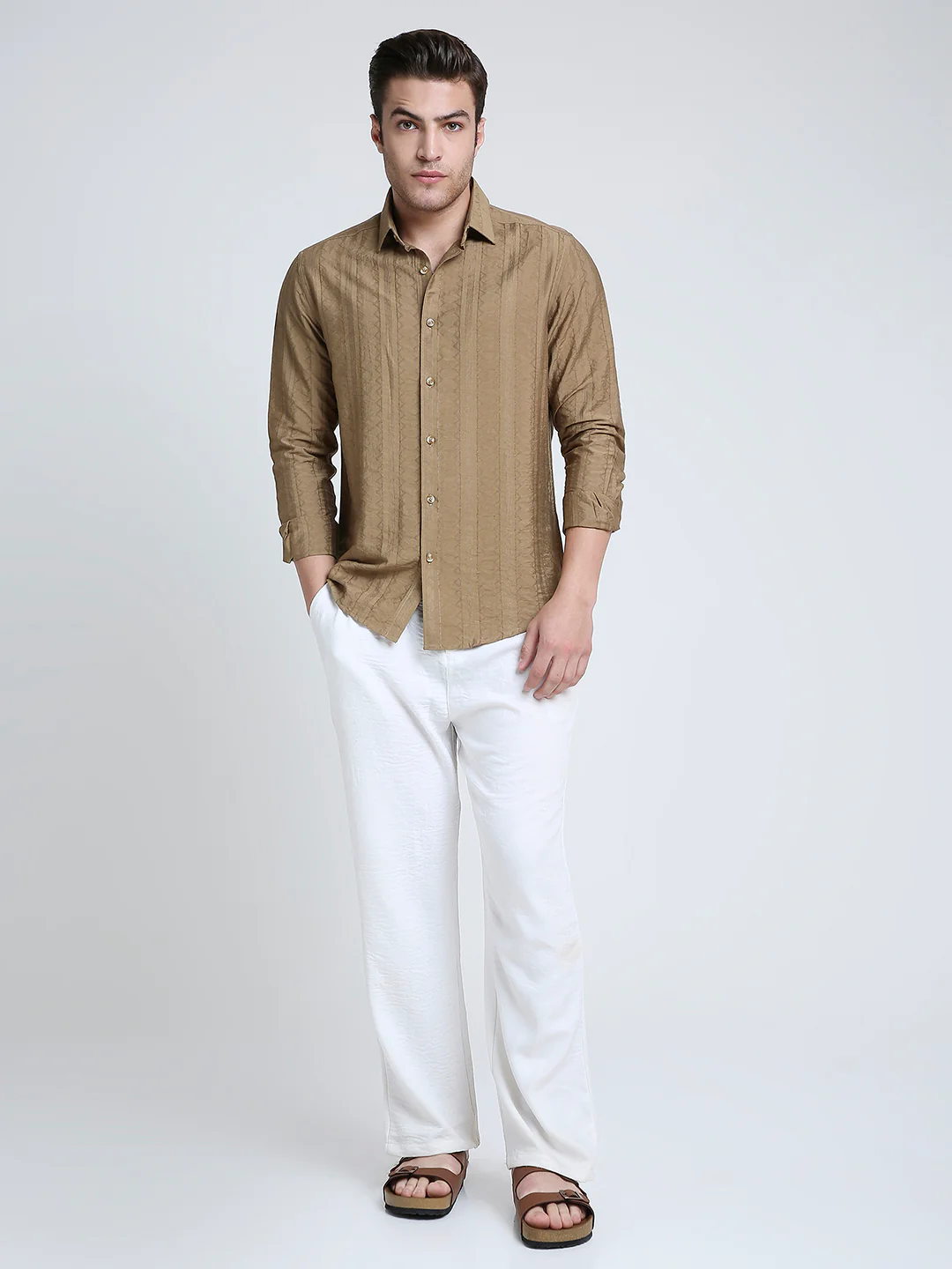 Brown Dune Stripe Elegance Shirt - Image 7