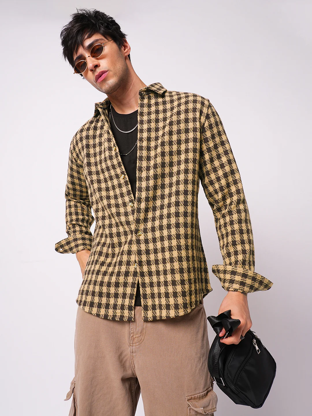 Brown Houndstooth Checkered Shirt - Image 2
