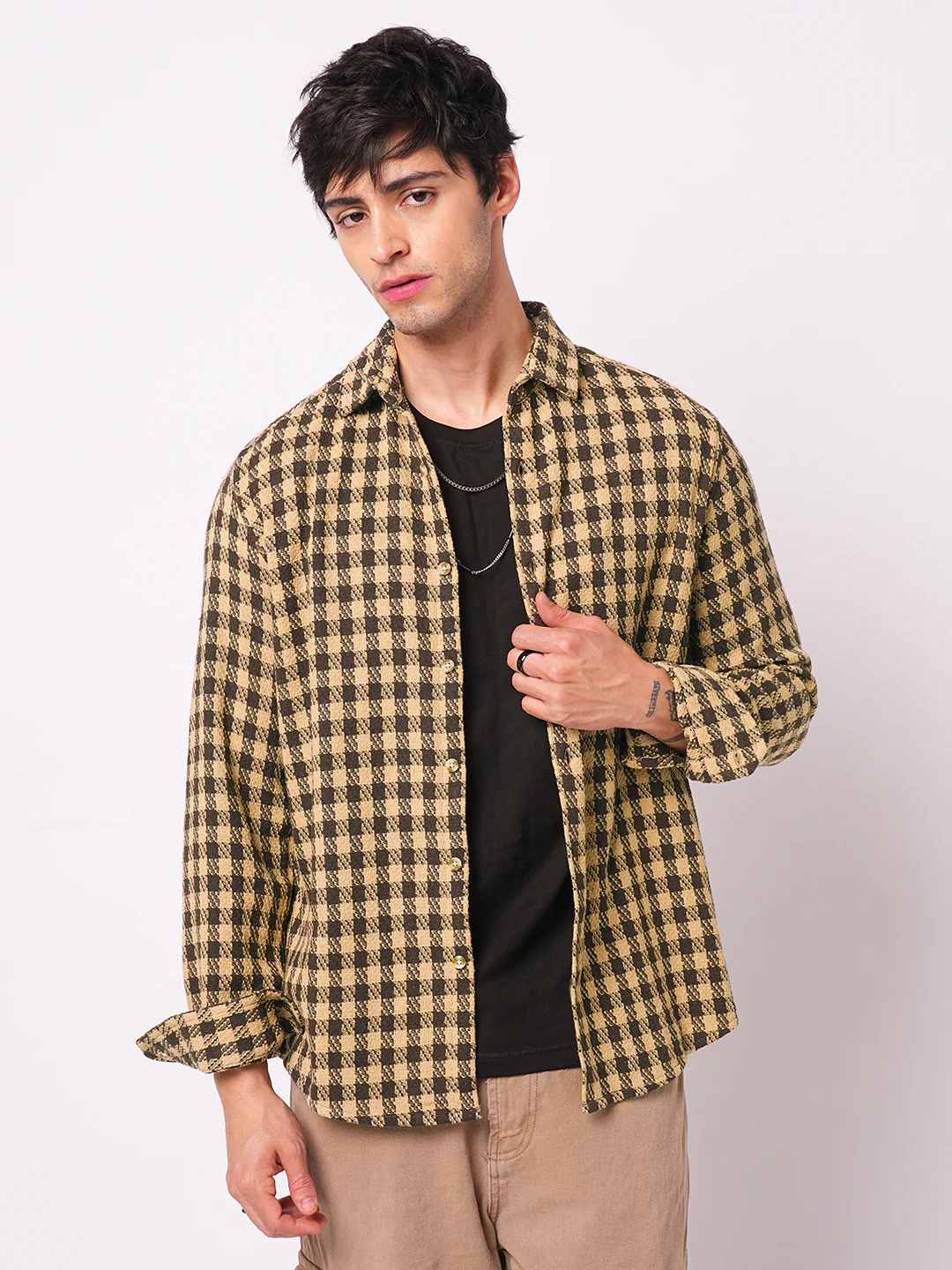 Brown Houndstooth Checkered Shirt - Image 4