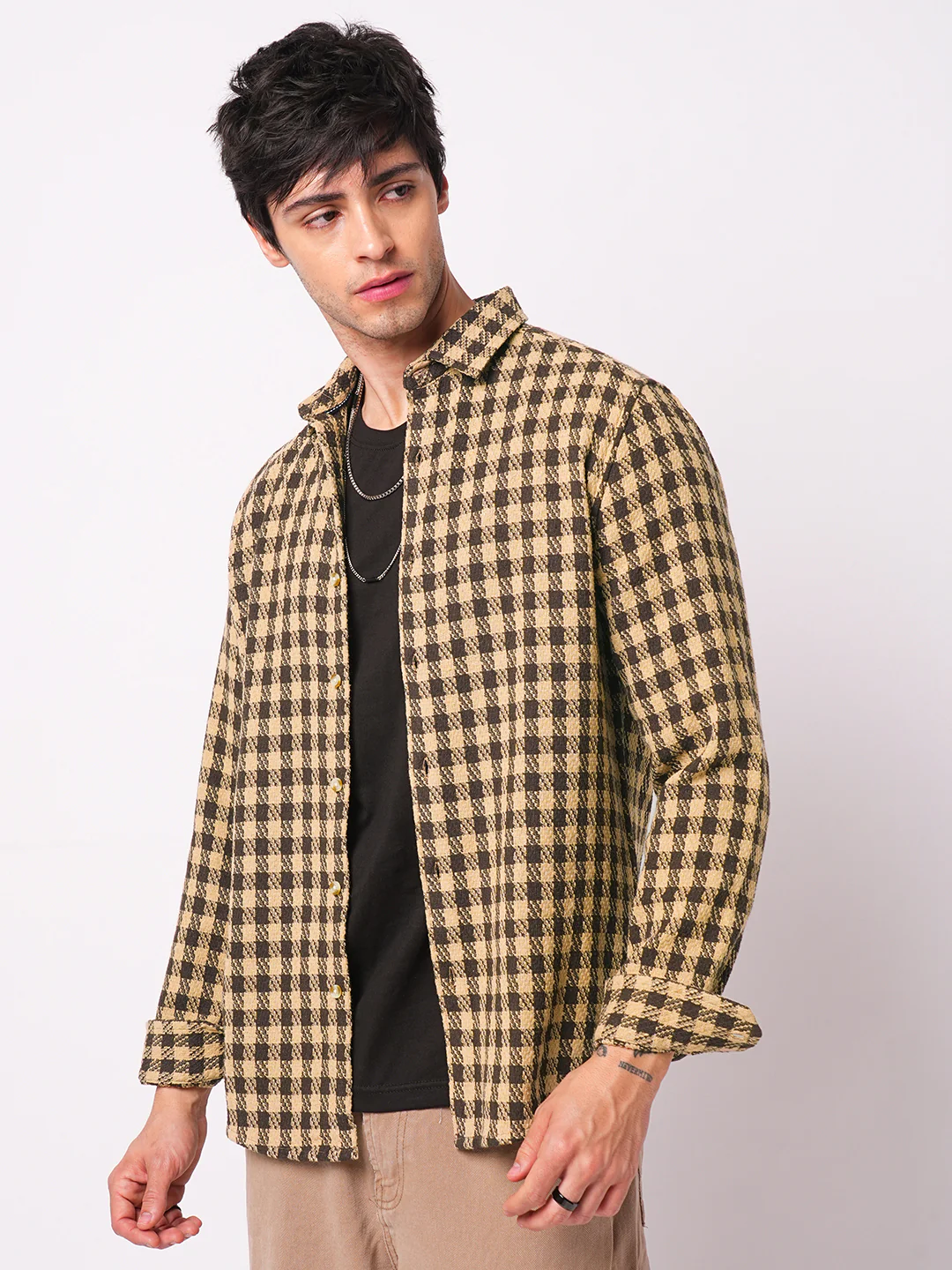 Brown Houndstooth Checkered Shirt - Image 5