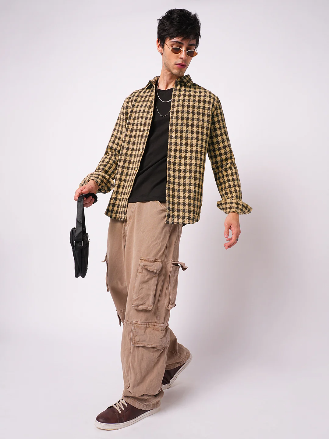 Brown Houndstooth Checkered Shirt - Image 7
