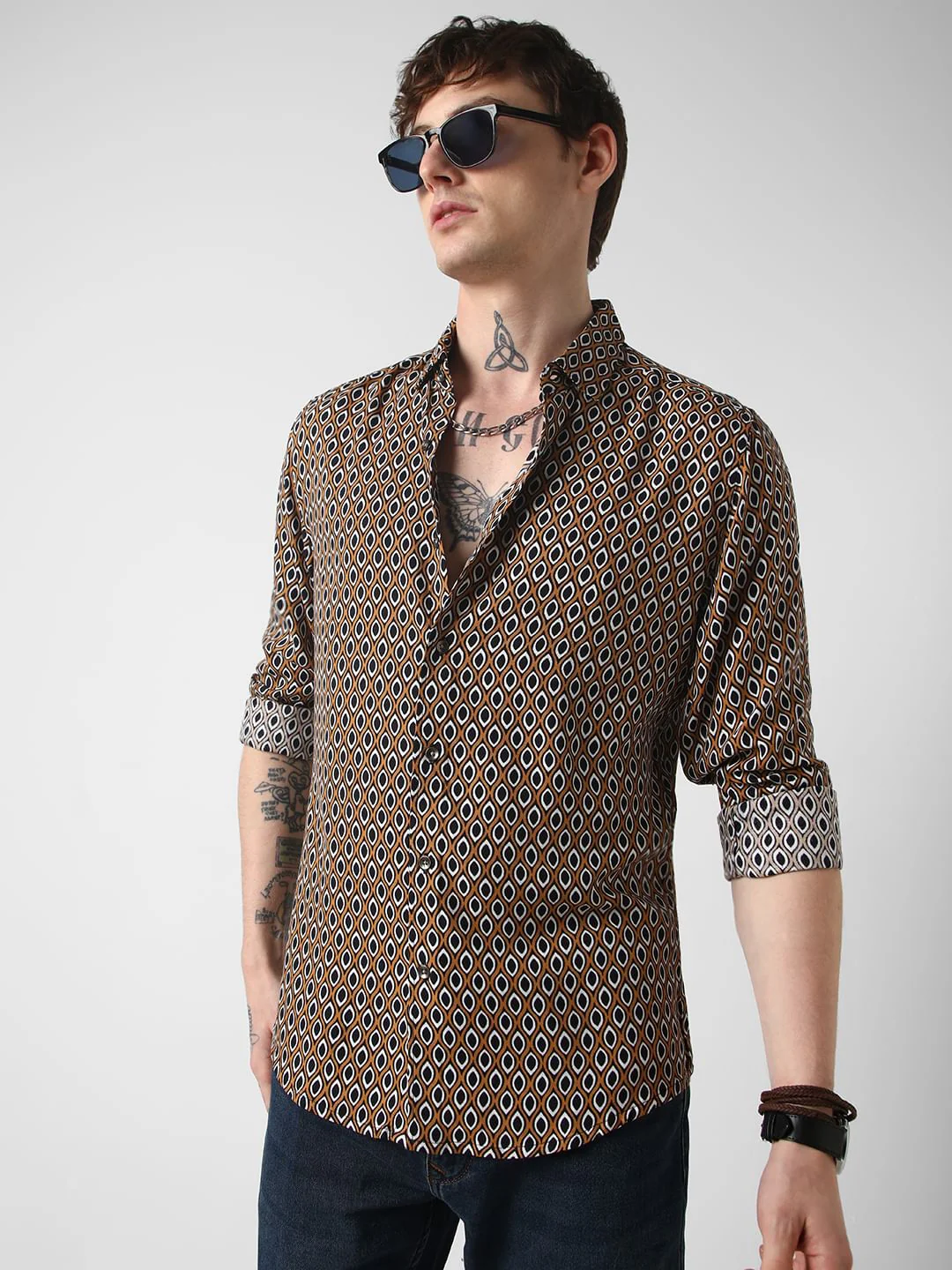 Brown Ikat Printed Shirt - Image 4
