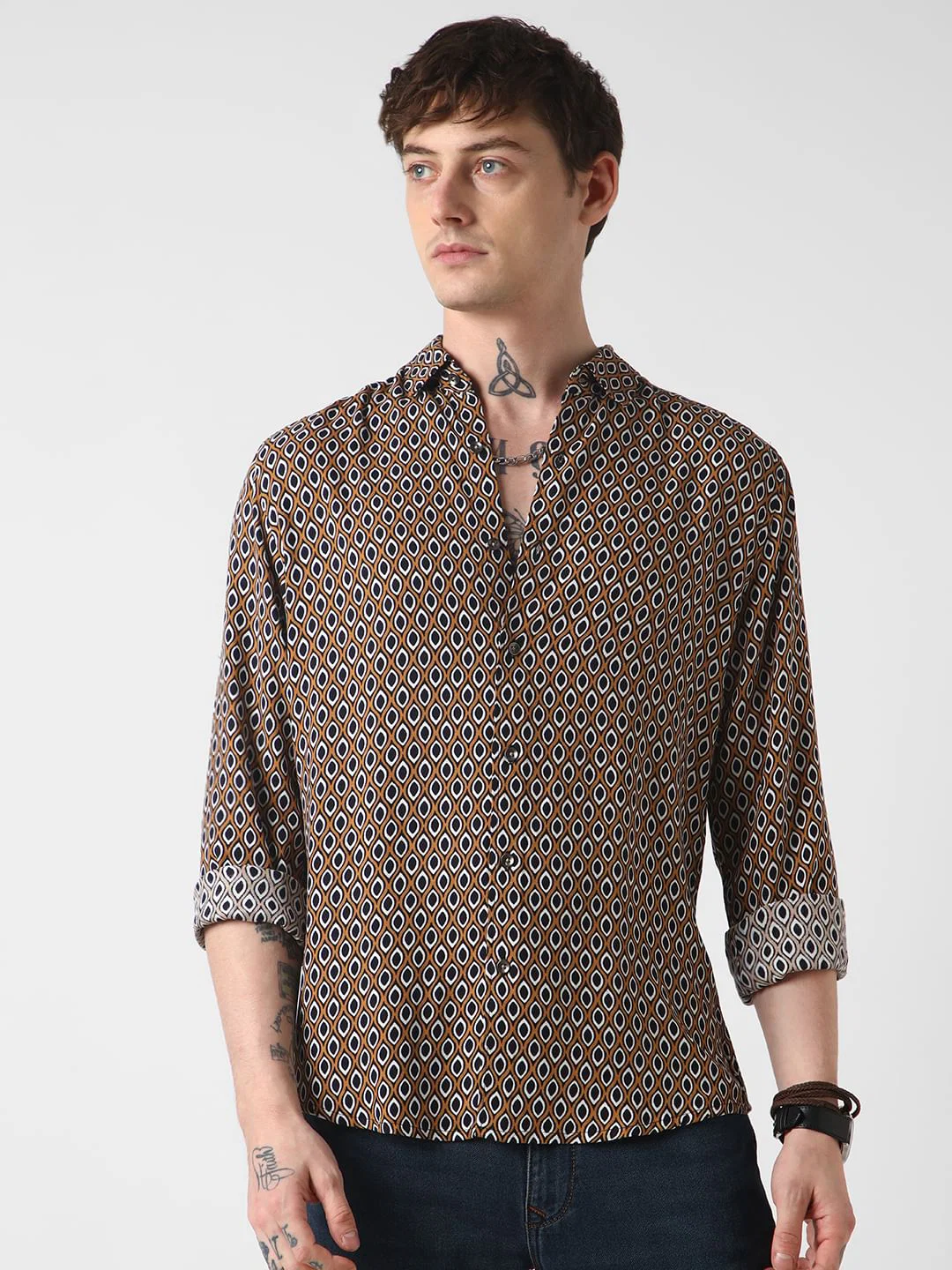 Brown Ikat Printed Shirt - Image 5