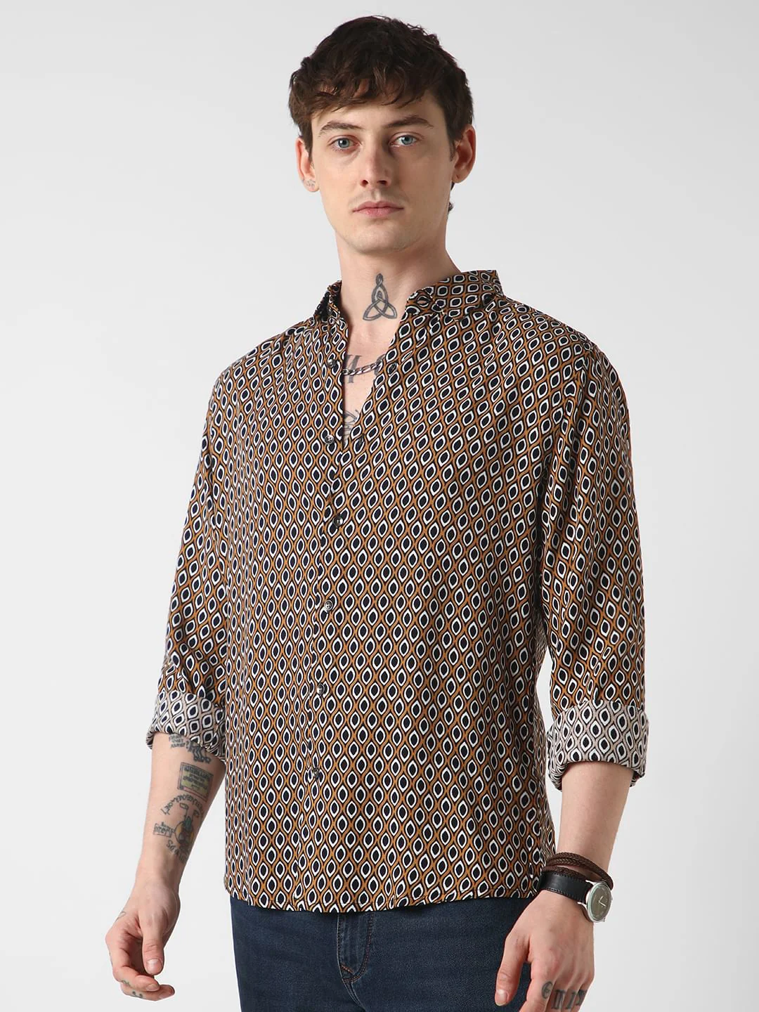 Brown Ikat Printed Shirt - Image 6