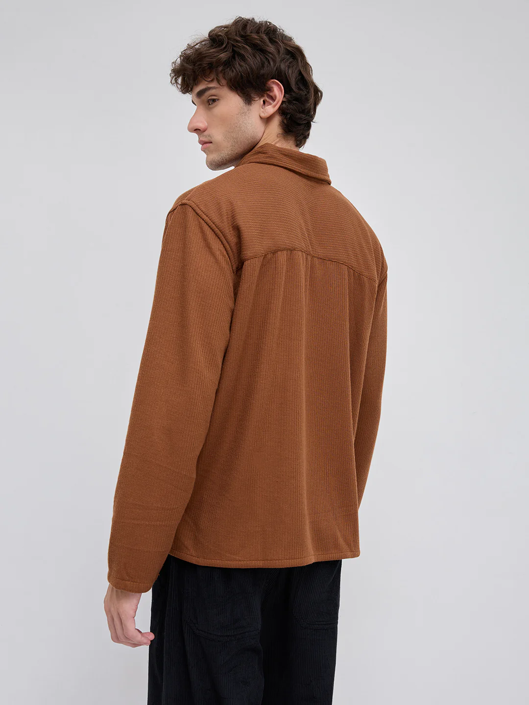 Brown Micro Weave Knitted Oversized Polo Shirt - Image 7