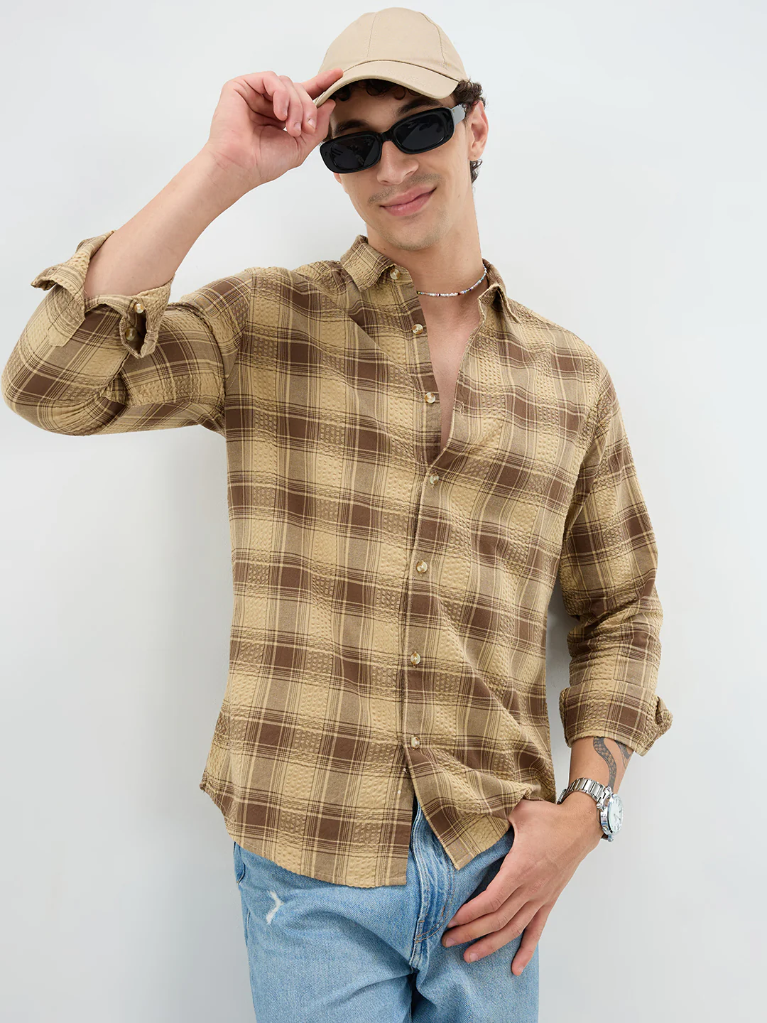 Brown Seersucker Checkered Shirt - Image 2