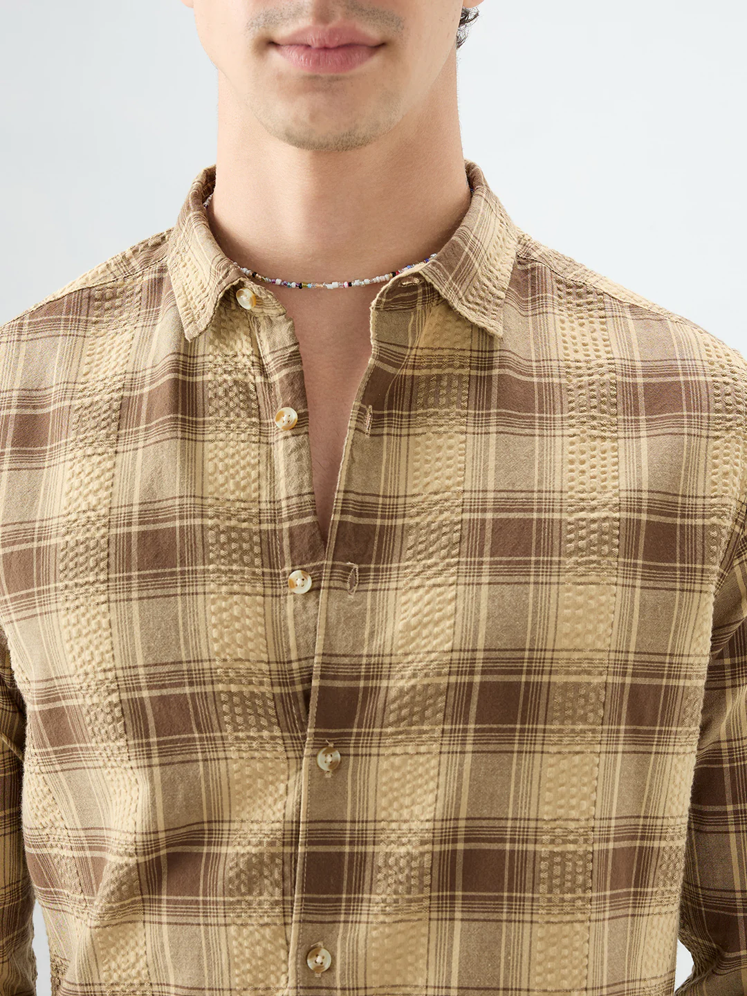Brown Seersucker Checkered Shirt - Image 3