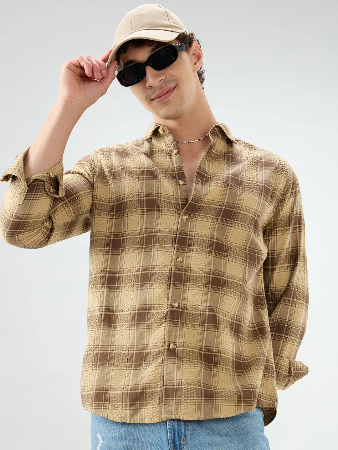 Brown Seersucker Checkered Shirt - Image 4