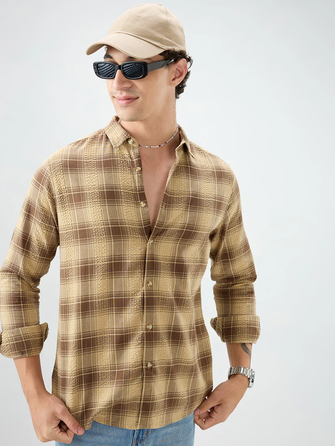 Brown Seersucker Checkered Shirt - Image 5
