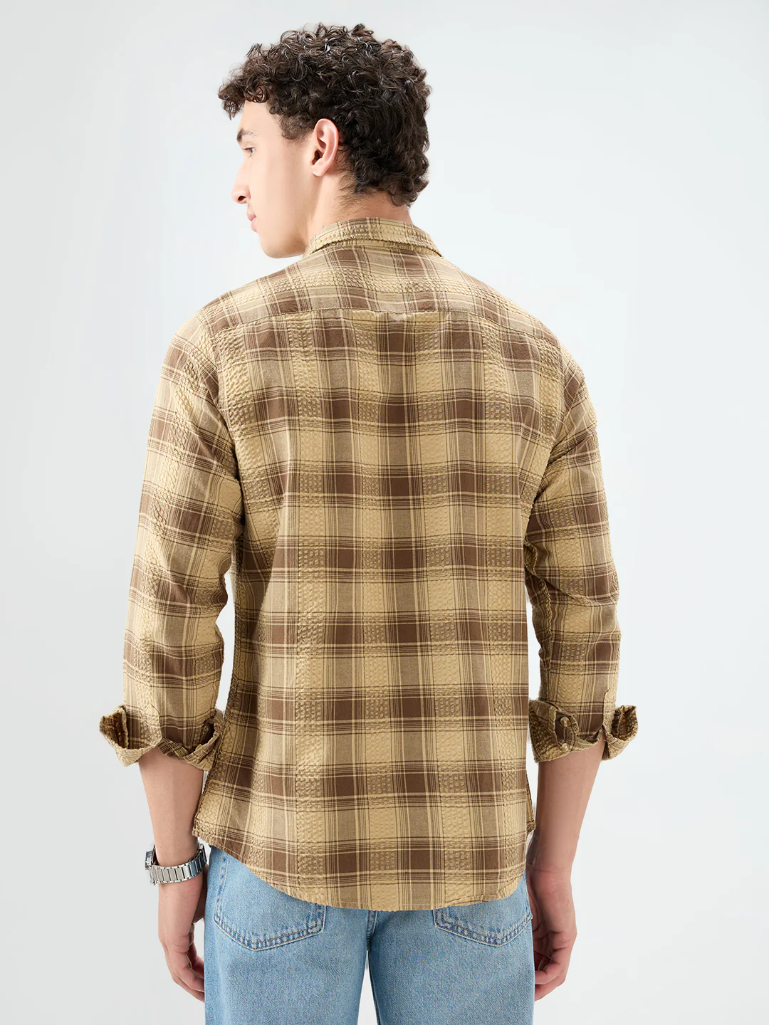Brown Seersucker Checkered Shirt - Image 7