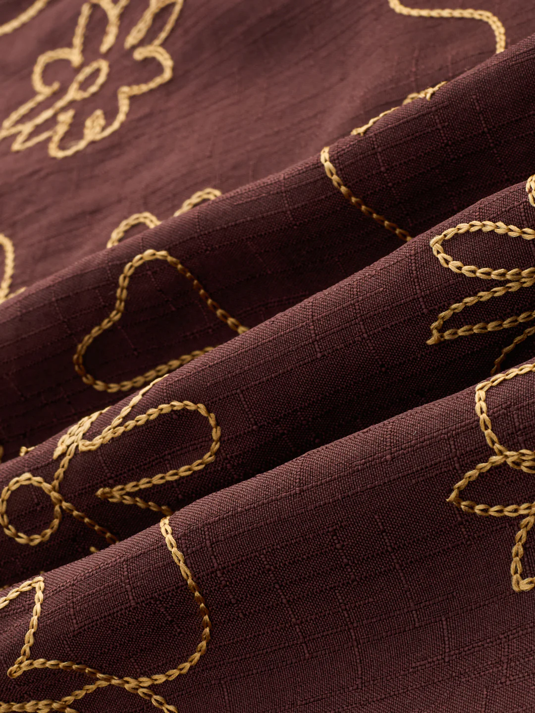 Brown Slub Textured Floral Contrast Embroidered Shirt - Image 3