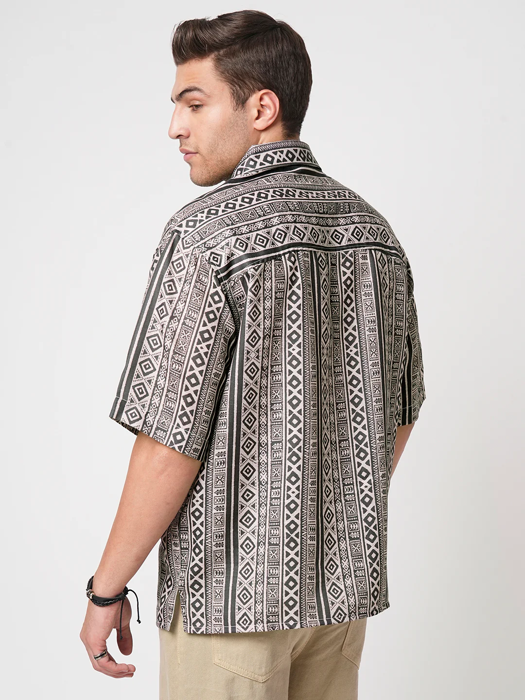 Brown Tribal Print Oversized Polo Shirt - Image 7