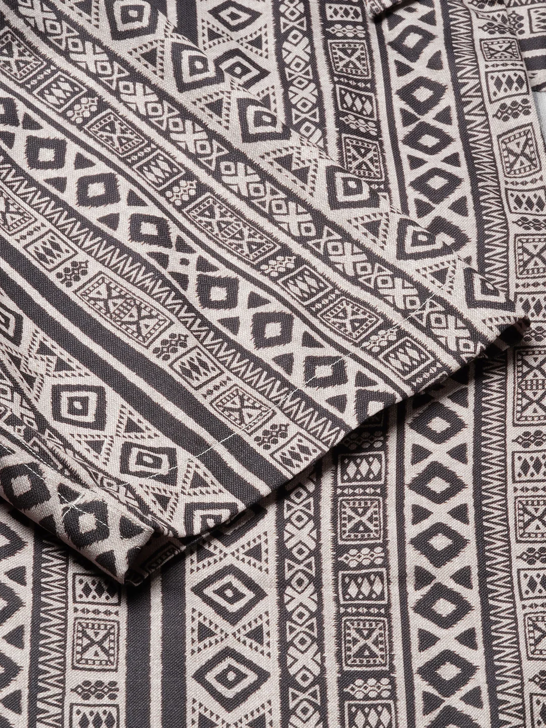 Brown Tribal Print Oversized Polo Shirt - Image 9