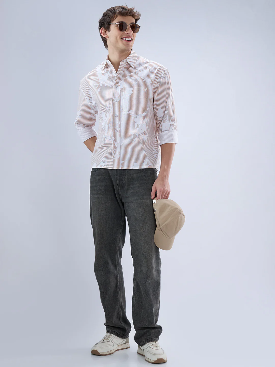 Brown & White Contemporary Floral Boxy Fit Crop Shirt - Image 7
