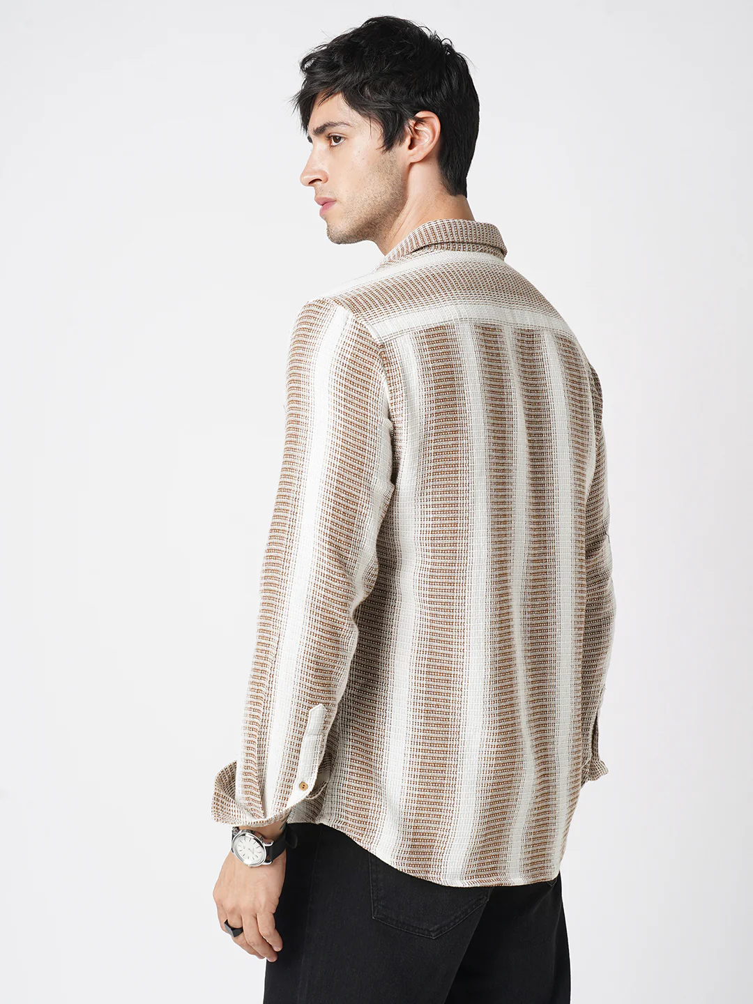 Brown & White Dobby Striped Shirt - Image 6