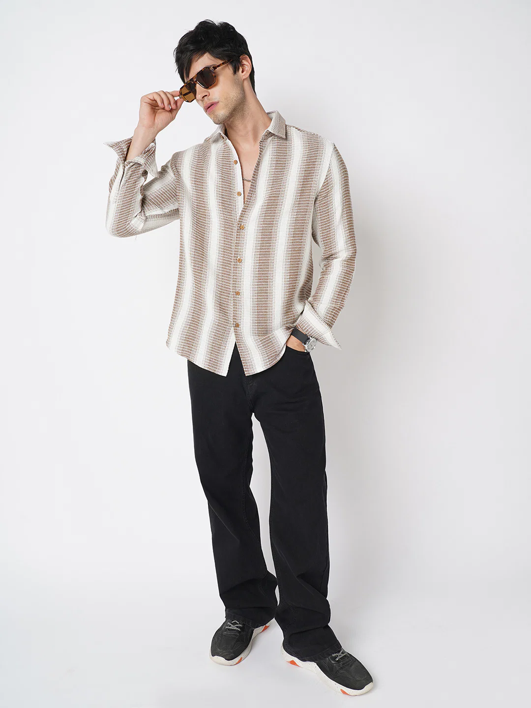 Brown & White Dobby Striped Shirt - Image 7