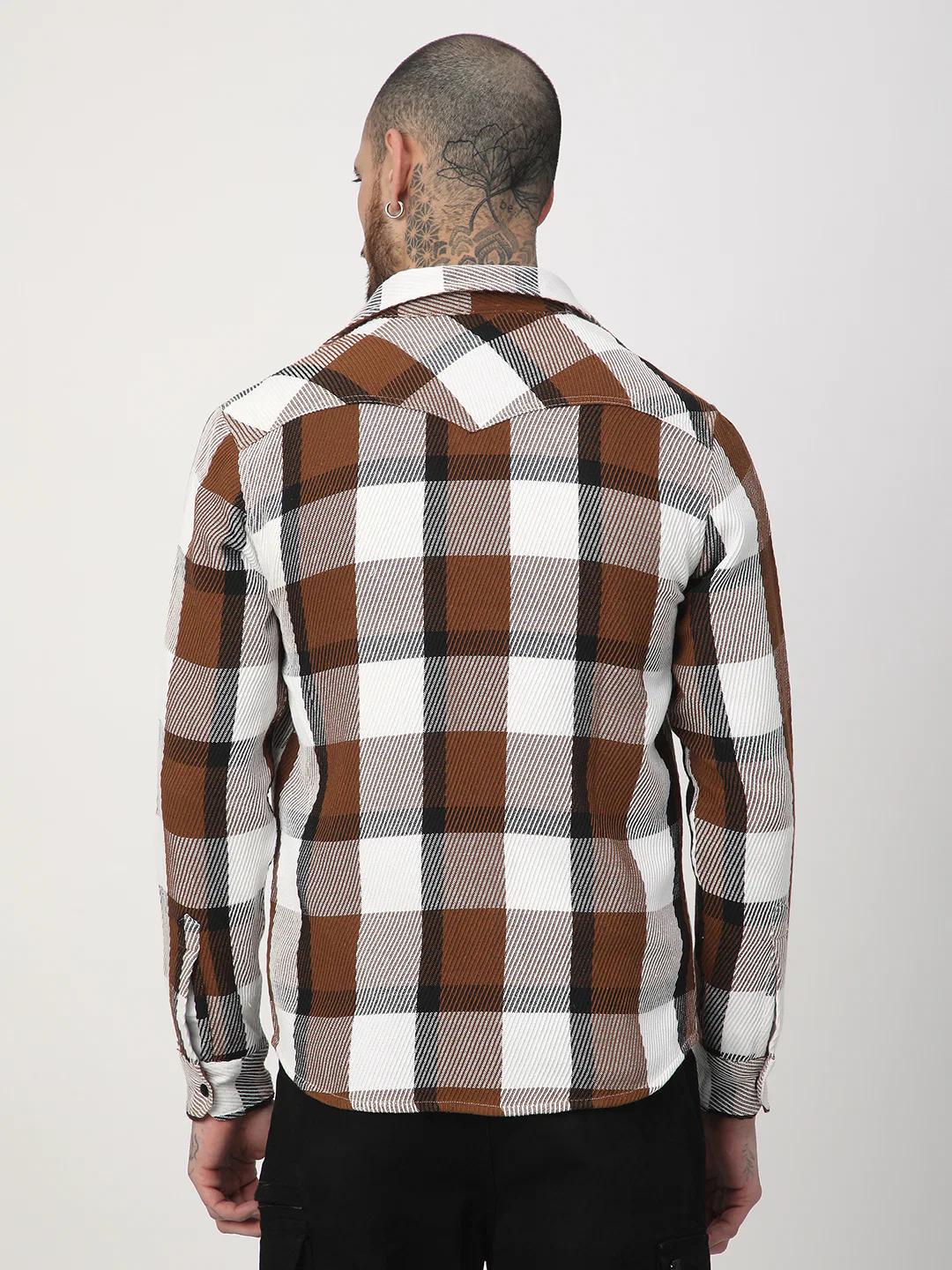 Brown & White Heavy Twill Jacquard Double Pocket Shirt - Image 7