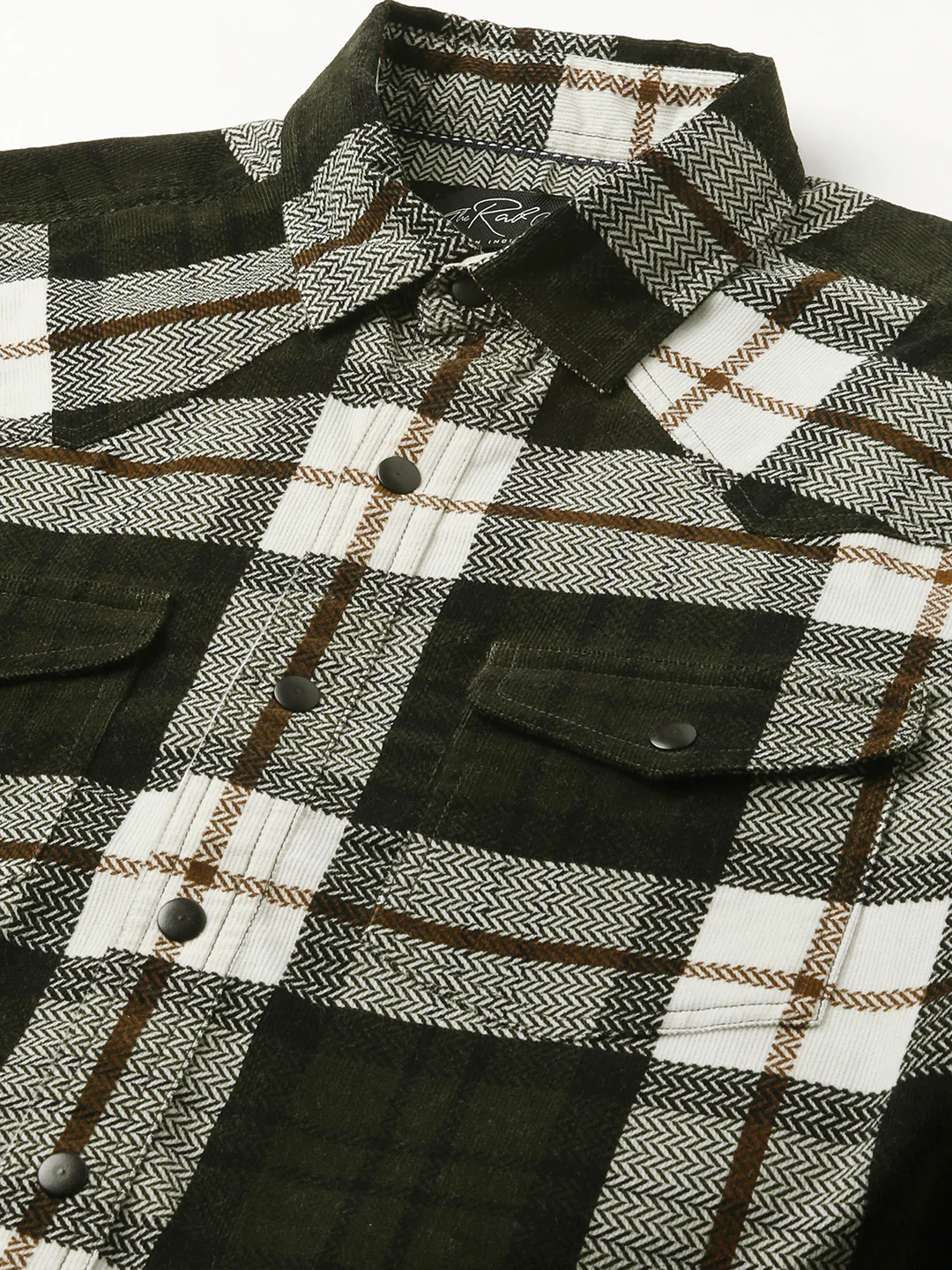 Brown & White Herringbone Weave Checked Corduroy Shirt - Image 3