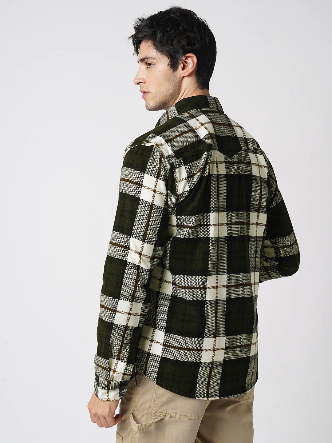 Brown & White Herringbone Weave Checked Corduroy Shirt - Image 7