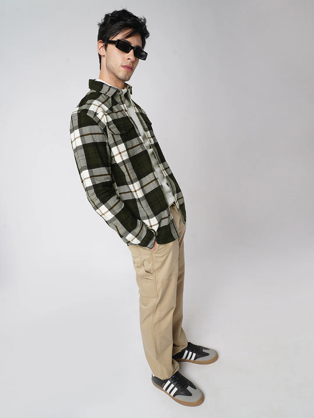 Brown & White Herringbone Weave Checked Corduroy Shirt - Image 8
