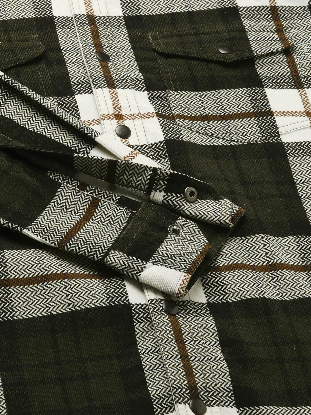Brown & White Herringbone Weave Checked Corduroy Shirt - Image 9