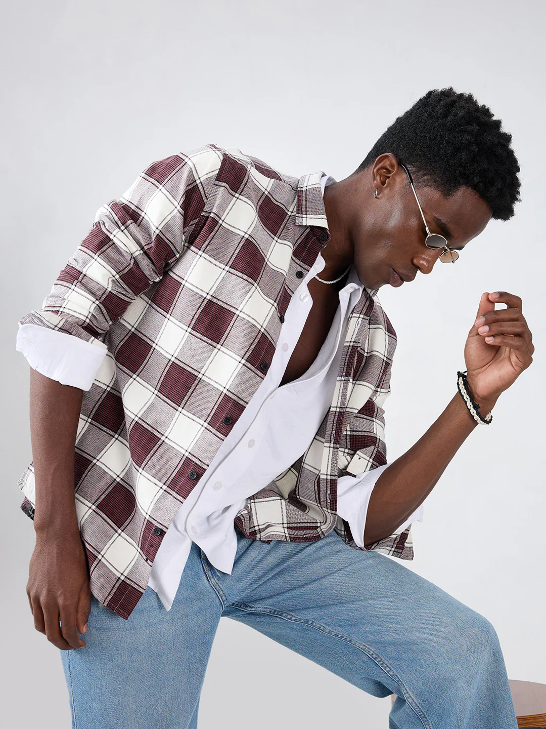 Maroon & White Windowpane Checks Shirt