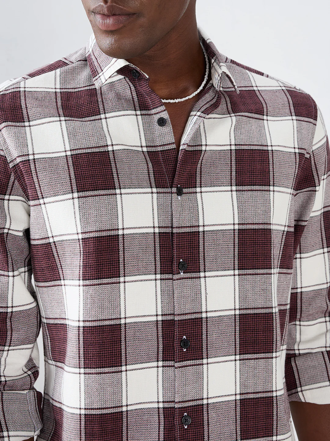 Maroon & White Windowpane Checks Shirt - Image 3