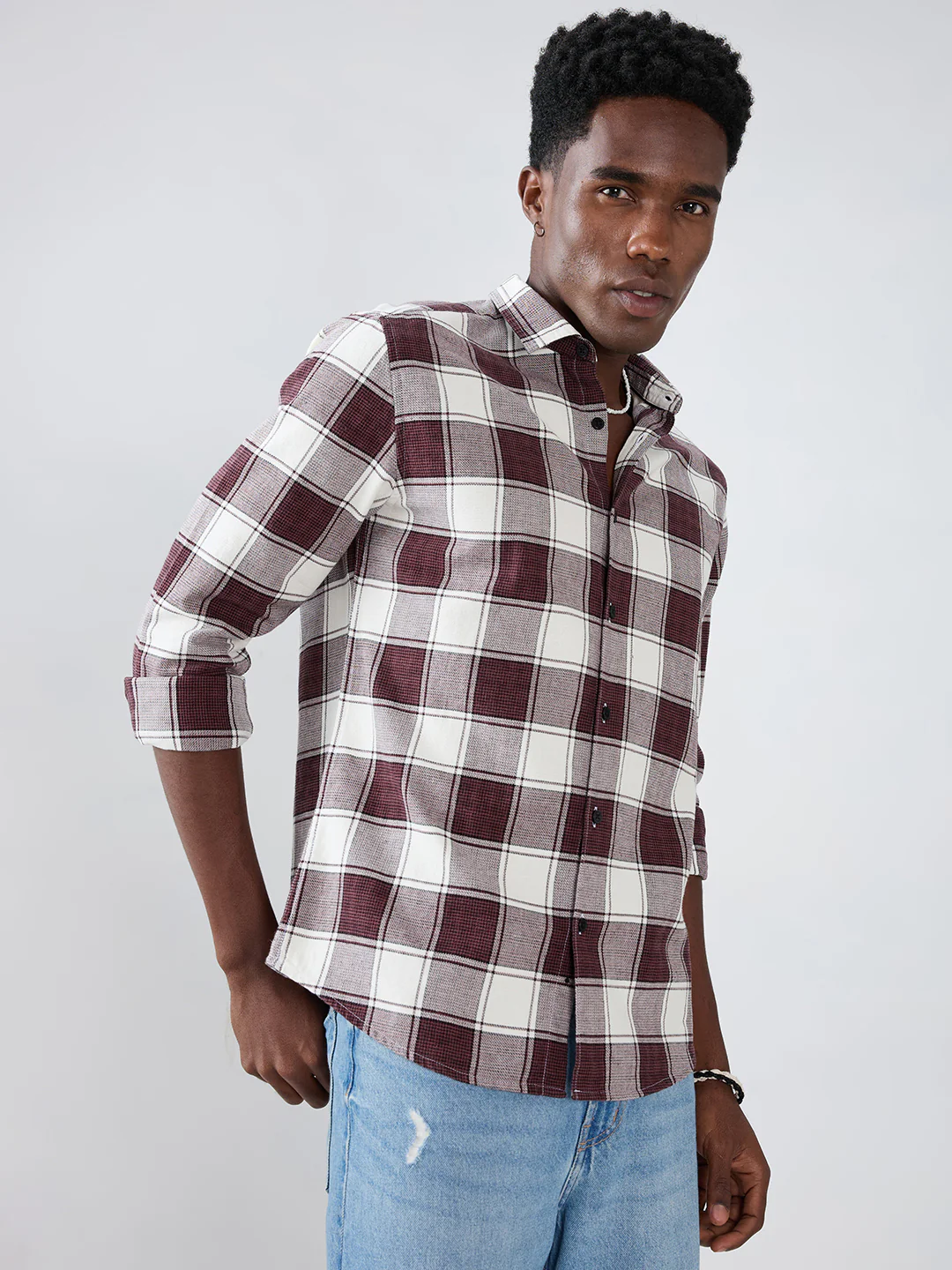 Maroon & White Windowpane Checks Shirt - Image 6