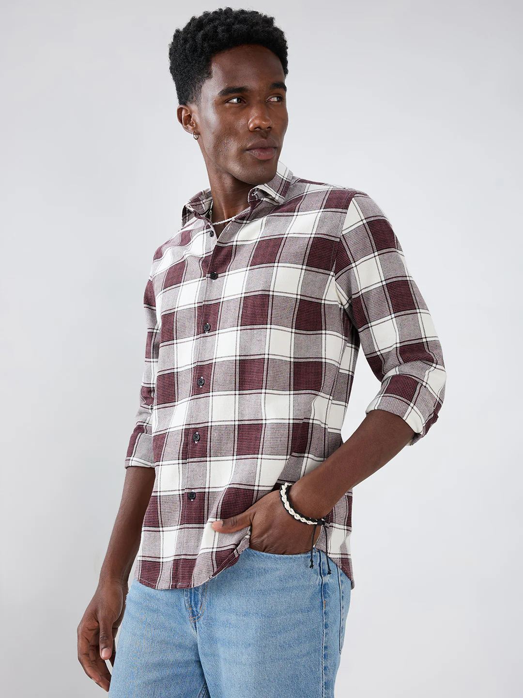 Maroon & White Windowpane Checks Shirt - Image 7