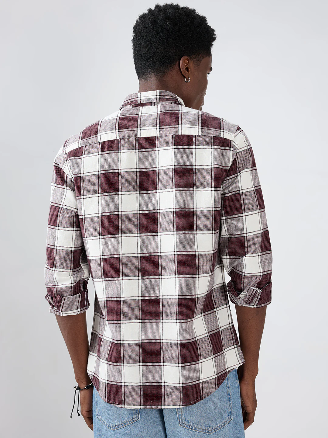 Maroon & White Windowpane Checks Shirt - Image 8