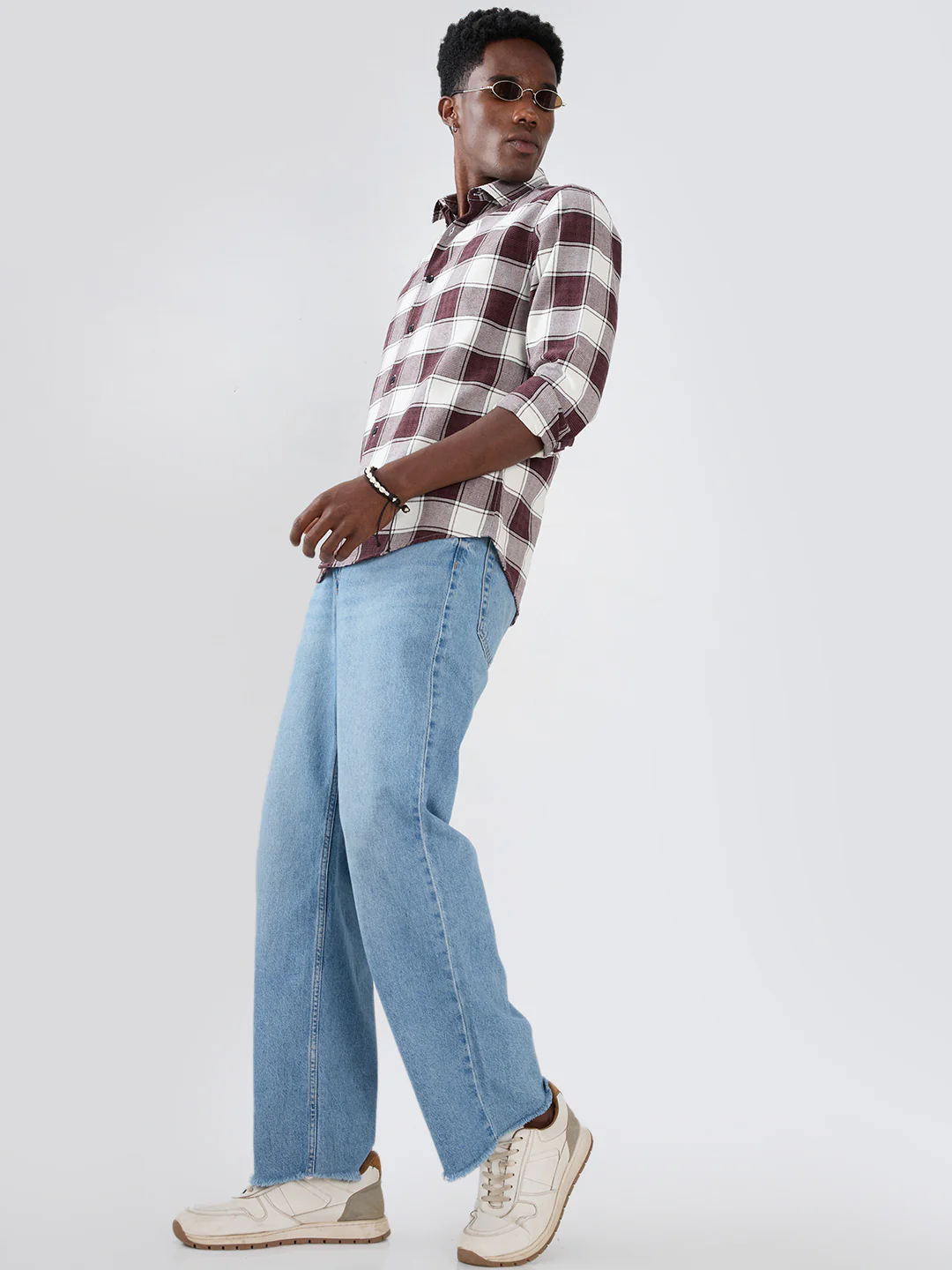 Maroon & White Windowpane Checks Shirt - Image 9