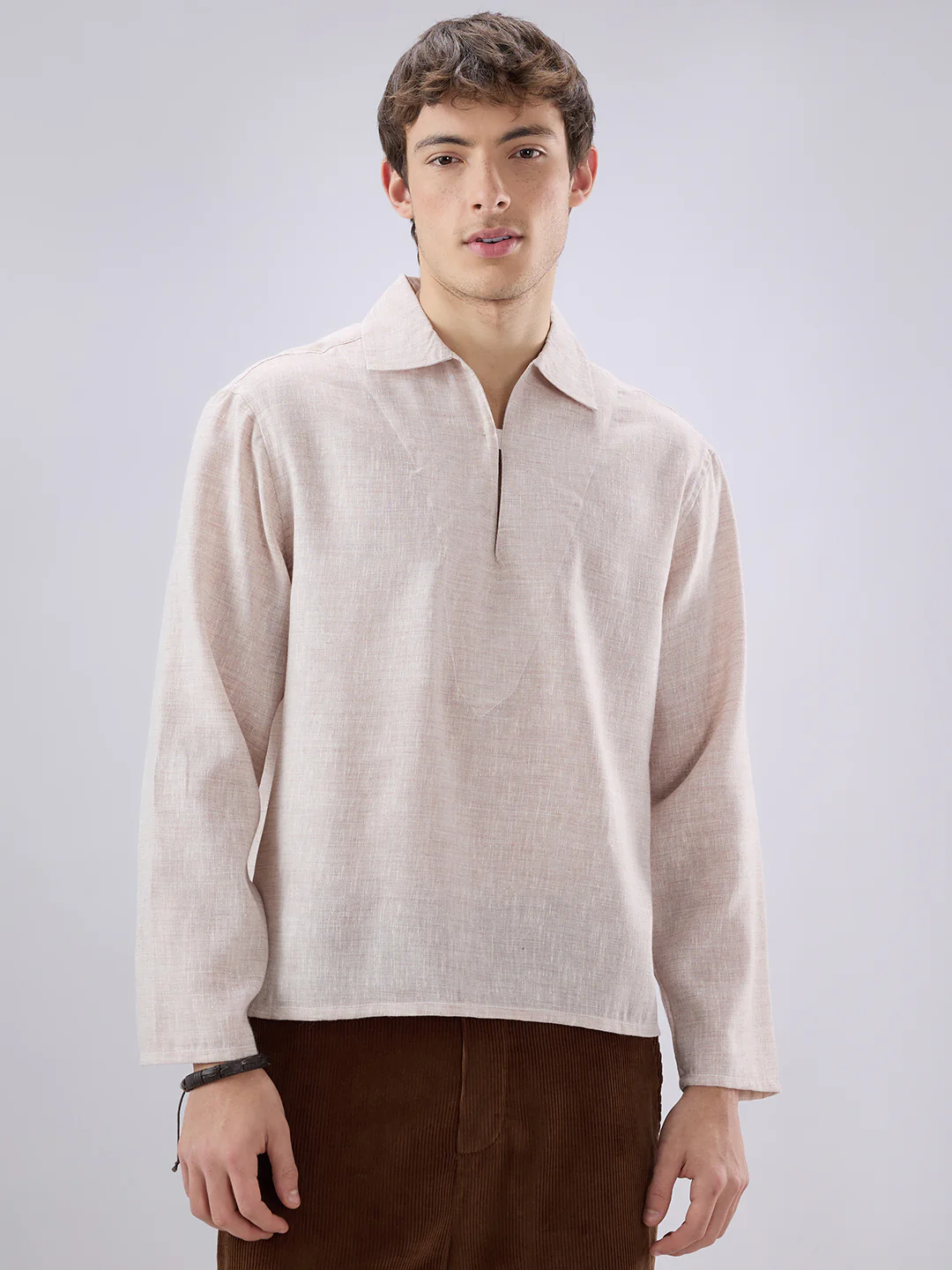Brownish Tint Textured Cuffless Oversized Shirt - Image 5
