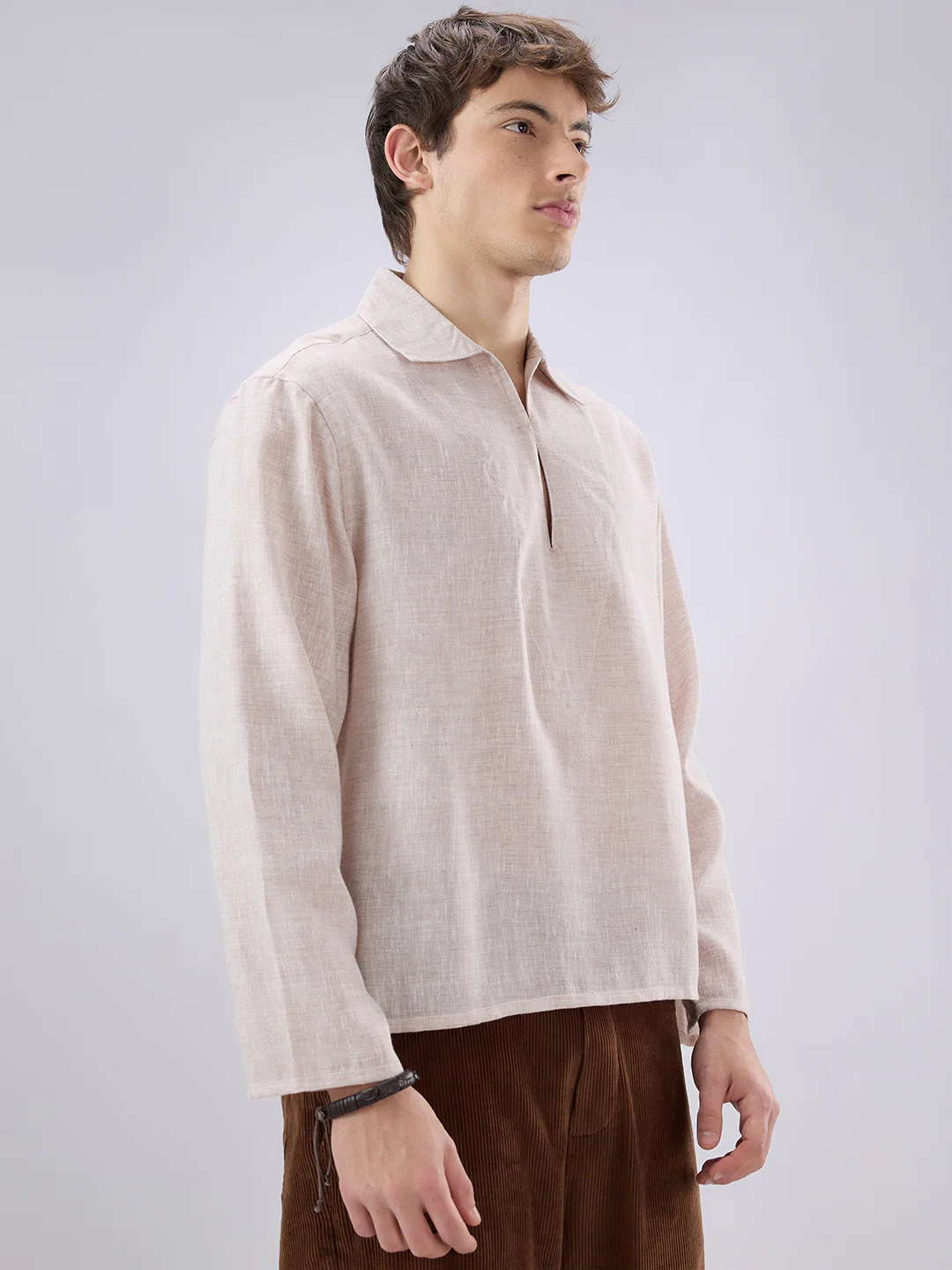 Brownish Tint Textured Cuffless Oversized Shirt - Image 6