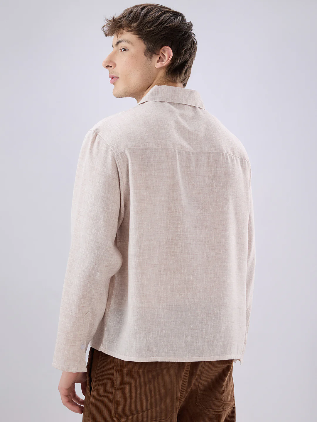 Brownish Tint Textured Cuffless Oversized Shirt - Image 7