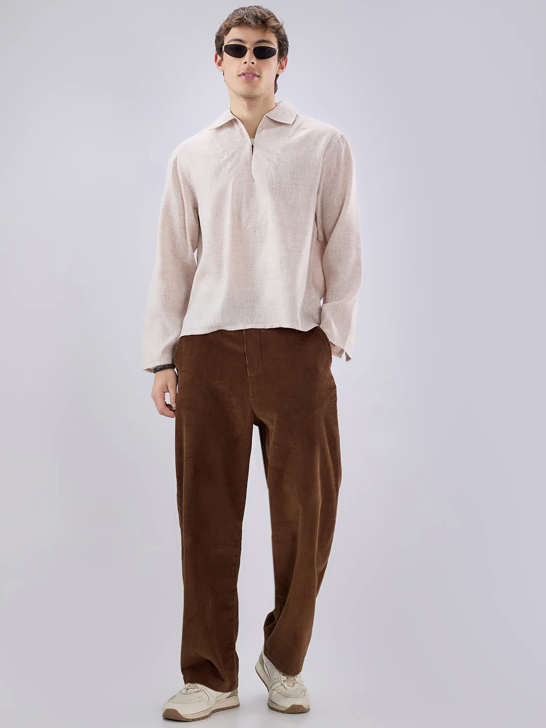 Brownish Tint Textured Cuffless Oversized Shirt - Image 8