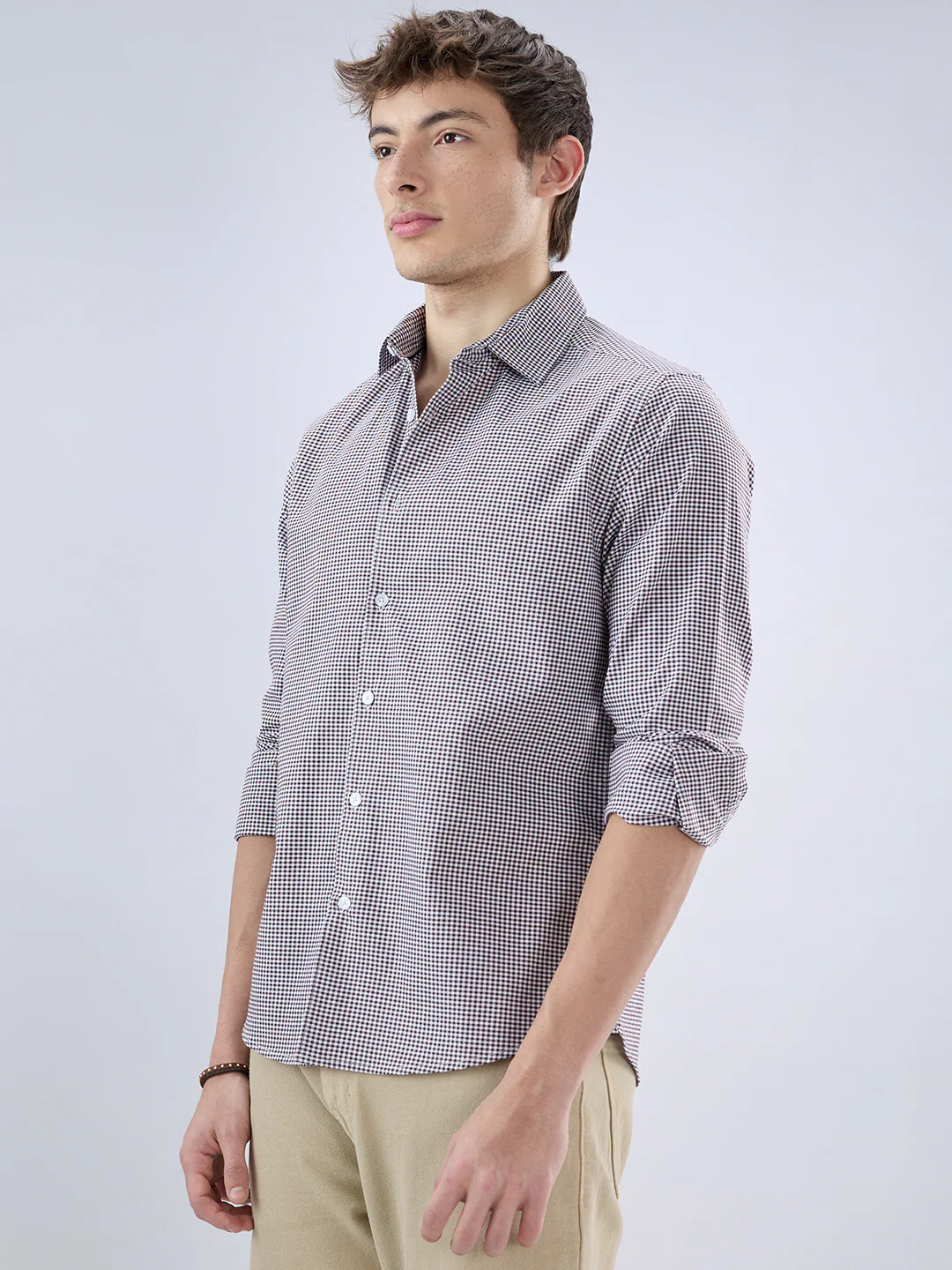 Brunette Brown & White Tiny Checkered Oxford Shirt - Image 6
