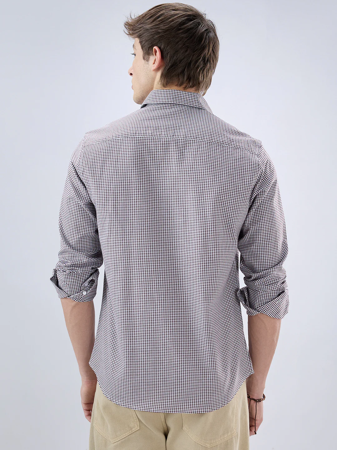 Brunette Brown & White Tiny Checkered Oxford Shirt - Image 7